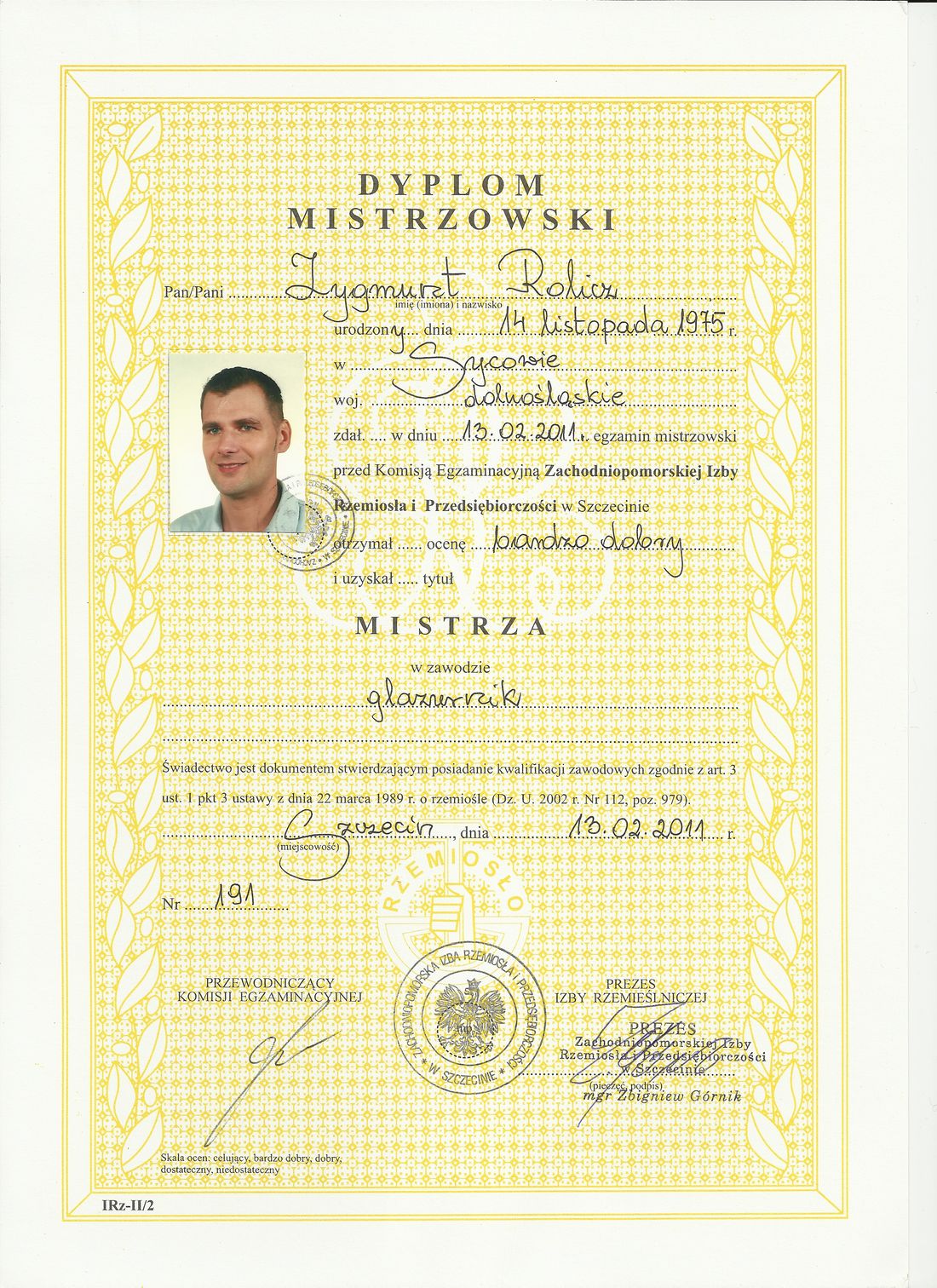 Skan dokumentu: Dyplom mistrzowski: glazurnik